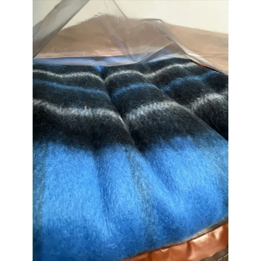 Vintage Sport Blanket Imperial Fieldcrest Mills Acrylic Blue Plaid 50x60 Lap NOS